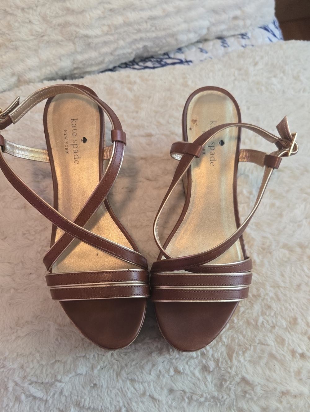 kate spade brown sandals with gold trim strappy slingbacks